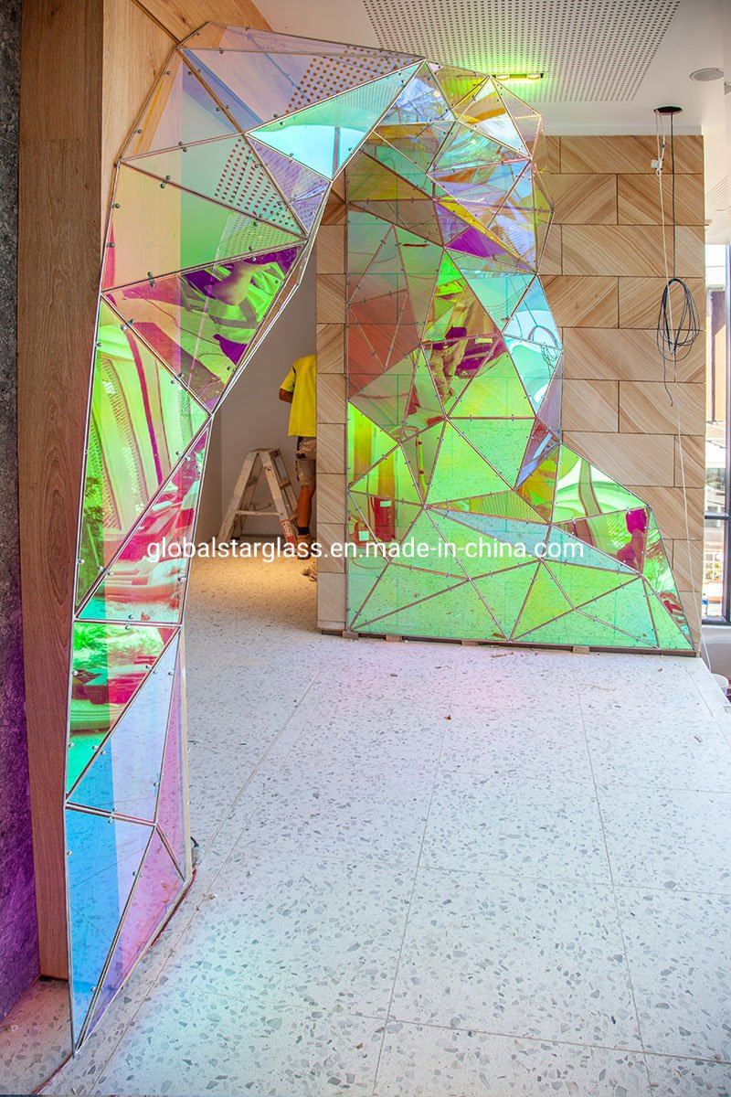 Dichroic Coated Pink Green Colorful Semi-Reflective Color Changing Magic Glass for Curtain Wall Can Be Tempered