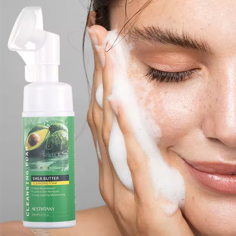 OEM ODM Shea Butter Vitamin C Infused Hyaluronic Acid Facial Cleanser Deep Cleansing Moisturizing Foam for Pore Cleaning