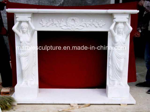 Natural Stone Factory Price Marble Fireplace with Carved Figures (SY-MF131)