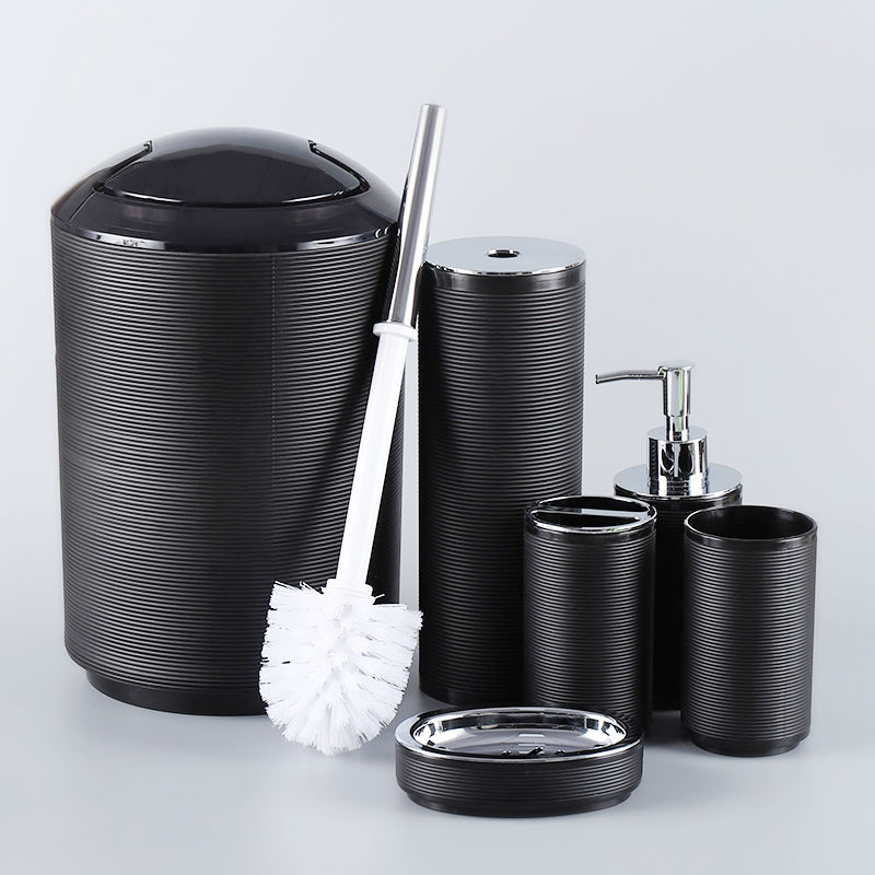 6 Pieces Bathroom Accessory Set with Trash Can, Toilet Brush Holder, Soap Dish Lotion Bottle