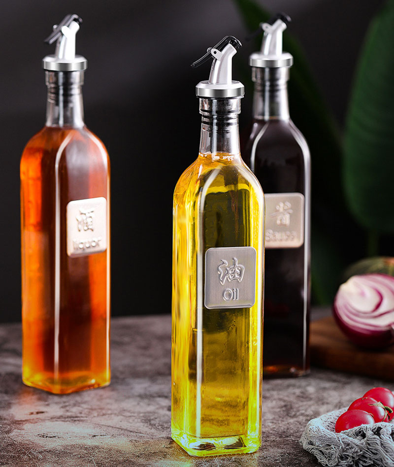 Clear Empty Square Kitchen Containers Vinegar Hot Sauce Olive Oil Dispenser Packing Glass Bottles with Spray Cap