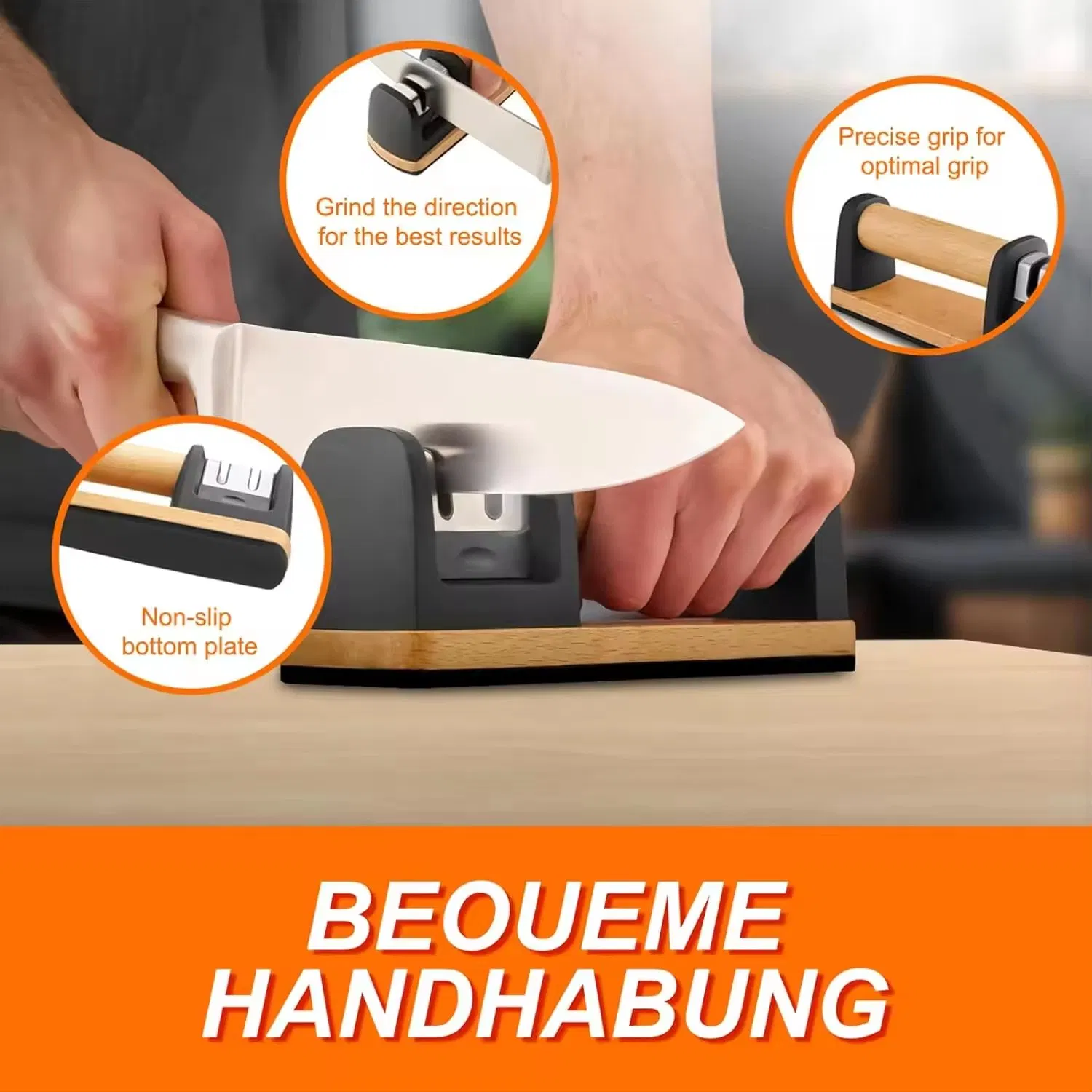 Latest New Manual 2 Stage Knife Sharpener with Wood Handle