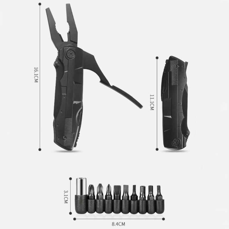 Мультитул с ножом и плоскогубцами, черное покрытие