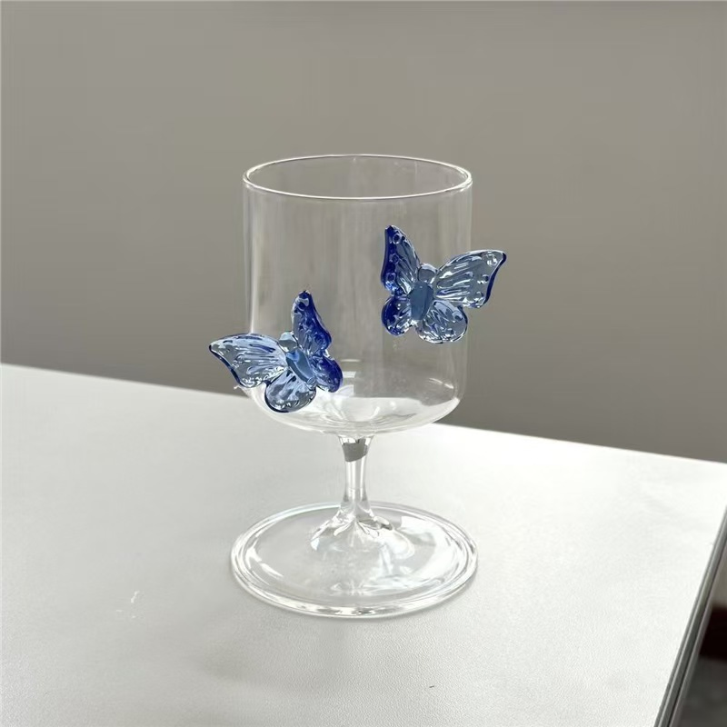 Pink Vintage 3D Butterfly Glass Wine Goblets Cups for Wedding Decoration