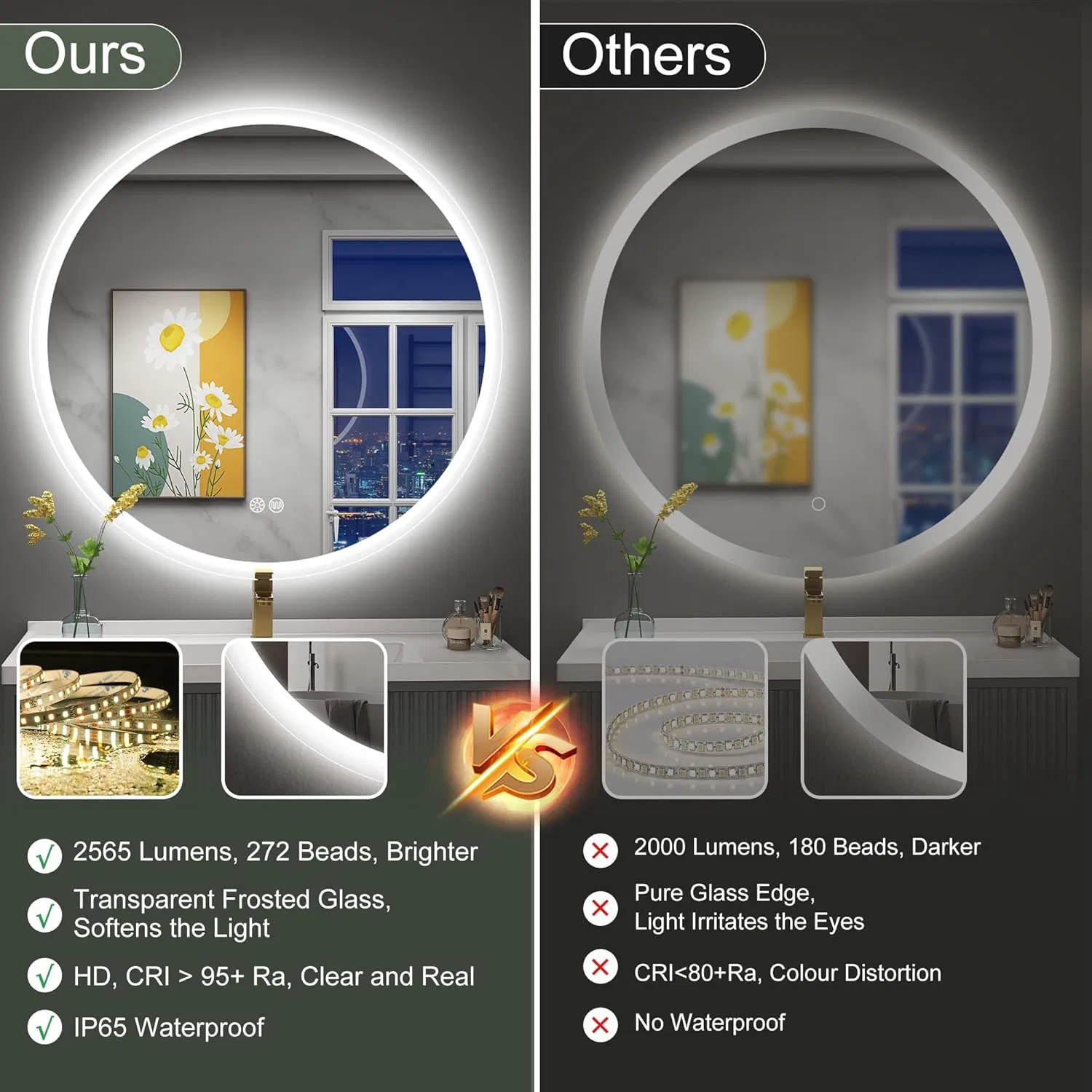 Smart Glass Furniture LED Bathroom Furniture Wall Mirror with Lights (copy)