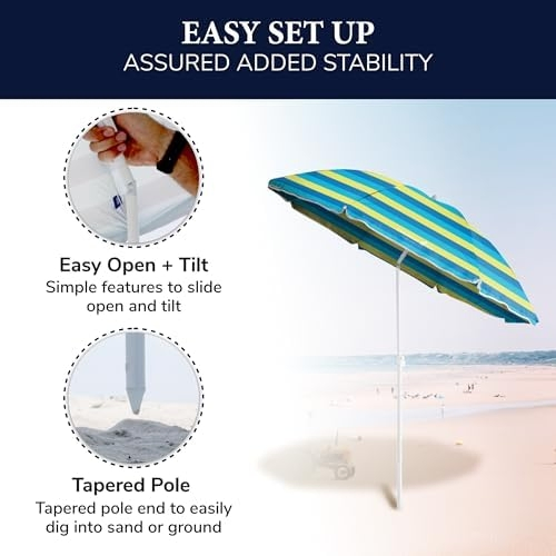 Hot Sale 6FT Beach Sun Sand Umbrella, Portable Beach Umbrella, Shoulder Carry Strap, Bold Stripe, UV Protection Beach Umbrella