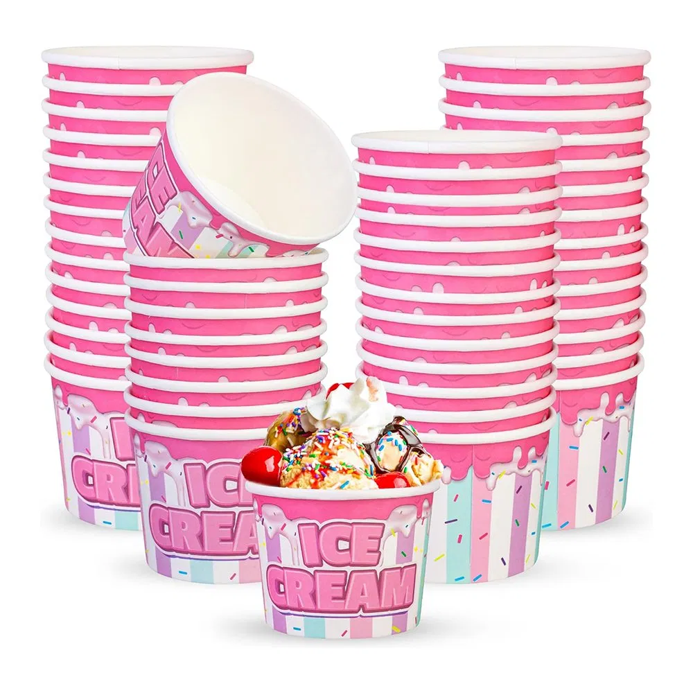 Custom Print Gelato Cups 6 Oz Paper Ice Cream Cup with Dome Lids