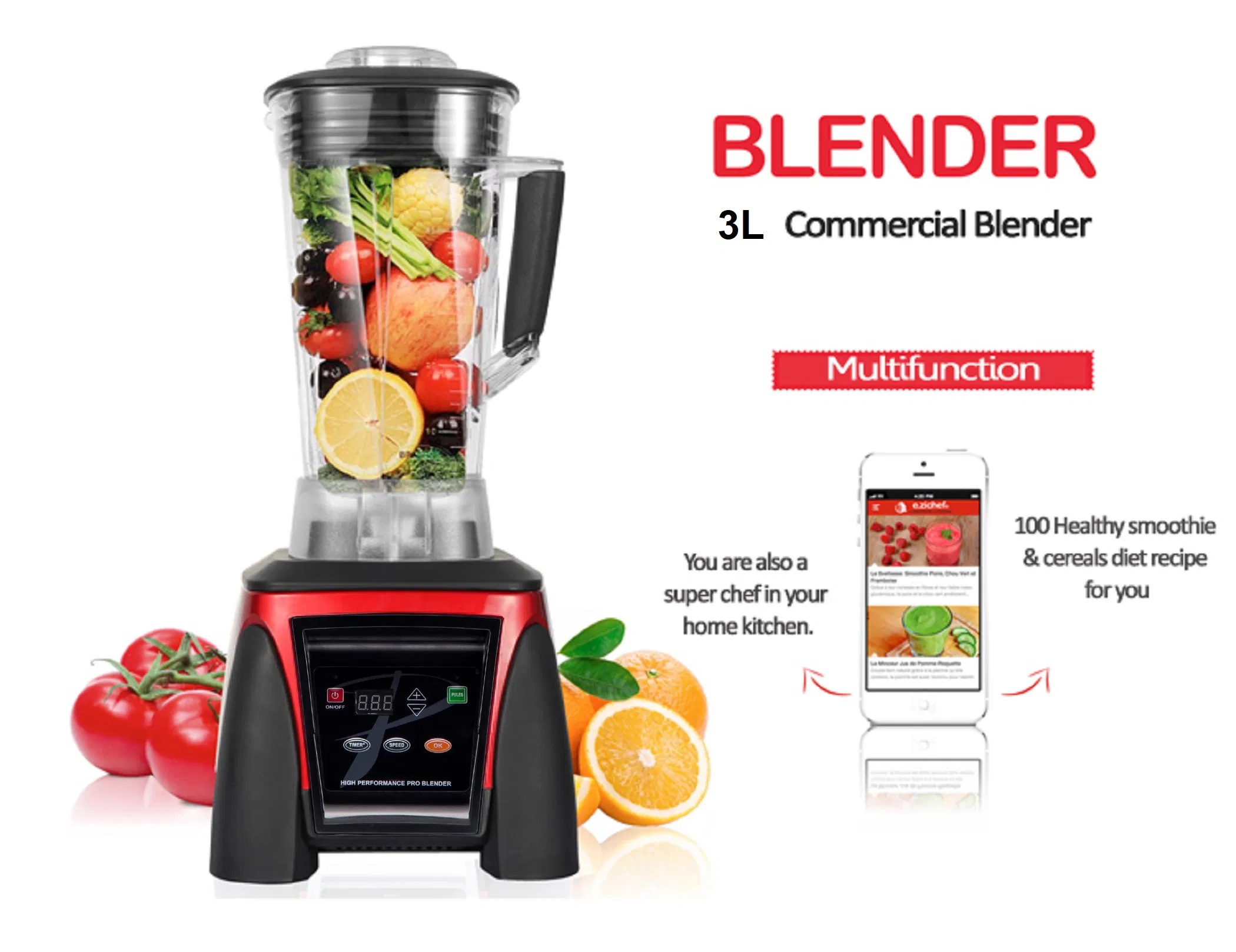 3L Commercial Blender Fruit Ice Crusher Mixer Meat Coffee Bean Grinder Smoothie Blender