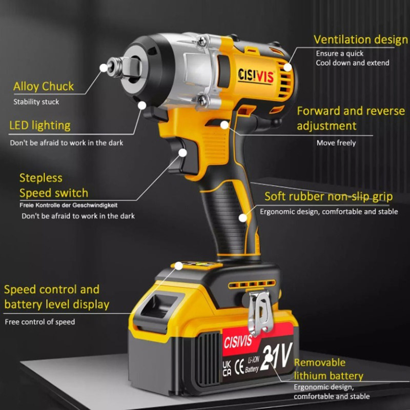 21V Brushless Cordless Electric Impact Wrench Set 280n·M 650W with 2 Batteries, 4 Sockets, Hex Bit, Carry Case & Accessories