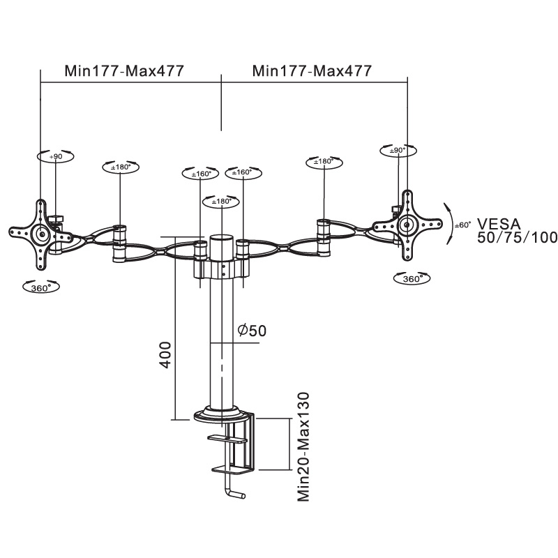 Настольное крепление для монитора с ручной регулировкой