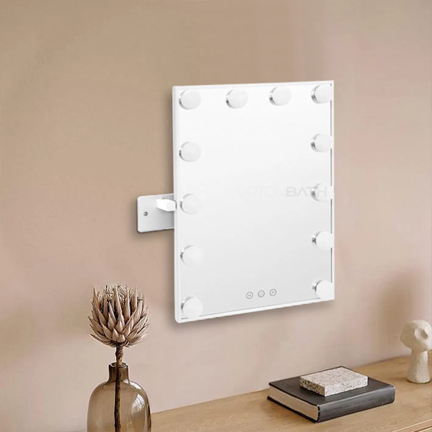 Ortonbath Vanity Mirror with Lights, Hollywood Lighted Makeup Mirror with 3 Color Lighting Modes and 12 Dimmable Bulbs, Detachable 5X Magnification, Smart Touch