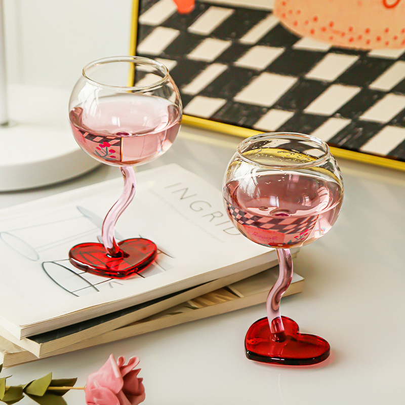 Romantic Heart-Shaped Glass Goblets Transparent Heat-Resistant Glass Cups Goblet