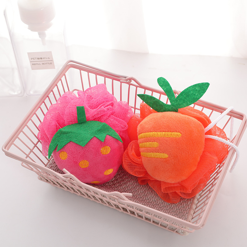 Cute Fruit Bath Shower Sponge Loofahs Mesh Pouf Shower Ball Colorful