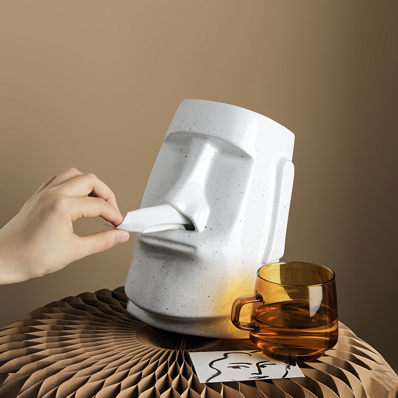 Creative Plaster Tissue Box Multi-Function Headset Holder with Built-in Spring Large Capacity