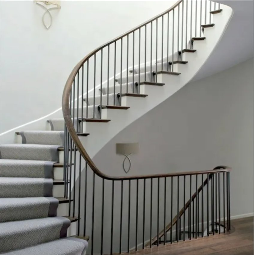 Wrought Iron Single Rectangle Laser Baluster Stair Railing Satin Finish Steel Handrail for Deck