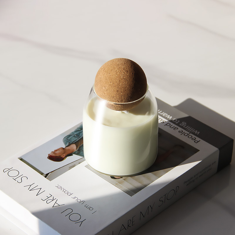 Heat Resistant Glass Scented Candle Jar with Cork Ball Lid for Home Decoration