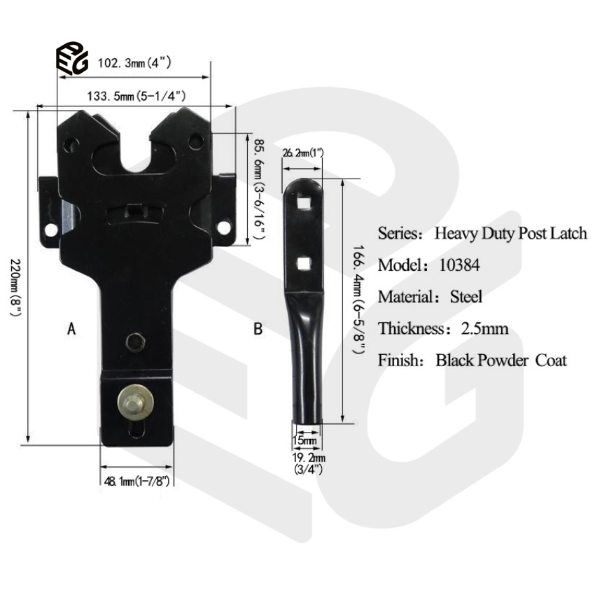 8" Multi-Point Locking Latch for Wildlife Parks & High-Impact Gates, Black Powder Coated Steel Bolt