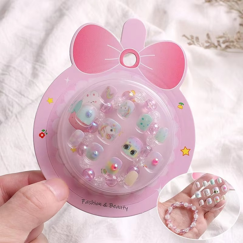 Kids Cartoon Press-on Nails with Bow Packaging