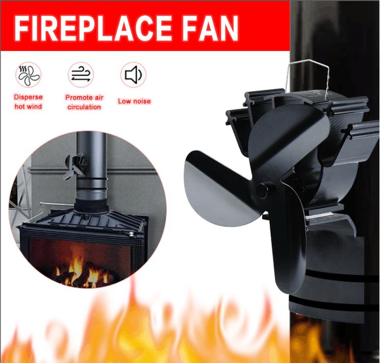3 Blades Black Heat Powered Thermoelectric Wood Pellet Stove Fan