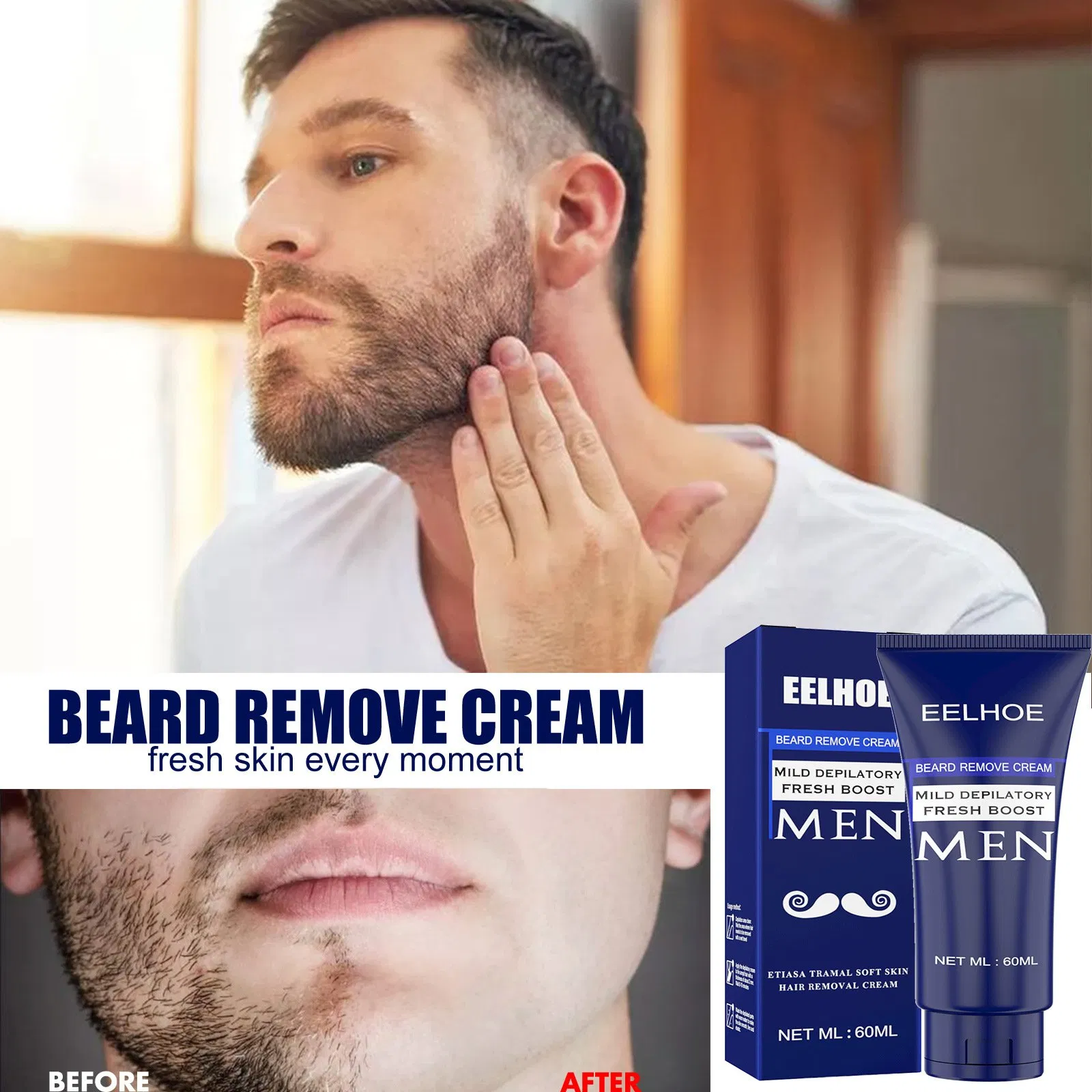 Men's Hair Removal Cream 60ml Men Beard Remove Cream Shave Smoothing Hair Softening Best Hair Removal Cream for Private Area