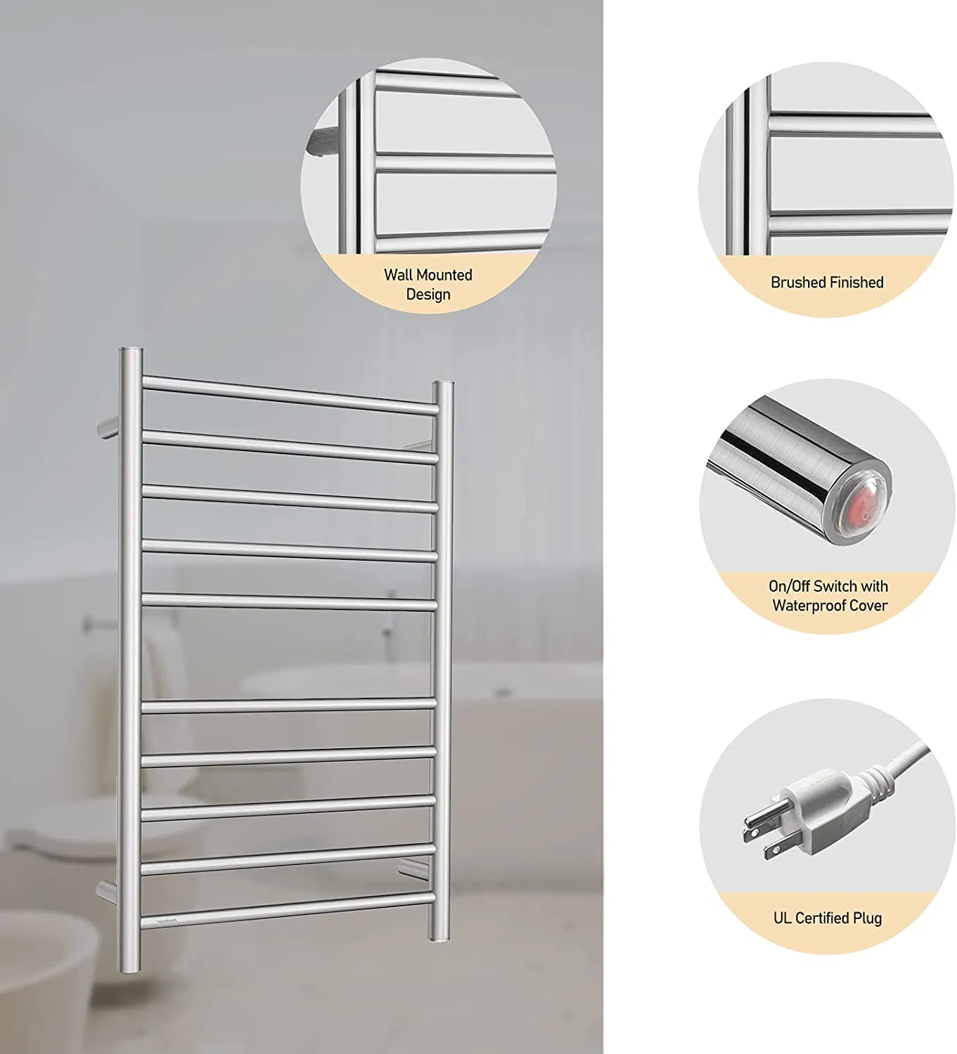High Quality SUS304 Heated Towel Warmer for Bathroom Heated Towel Rack