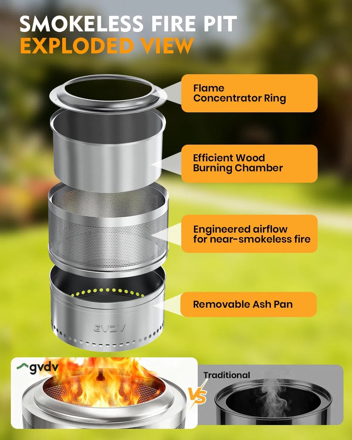 Беспламенный костровой стол 20 дюймов с грилем и поддоном