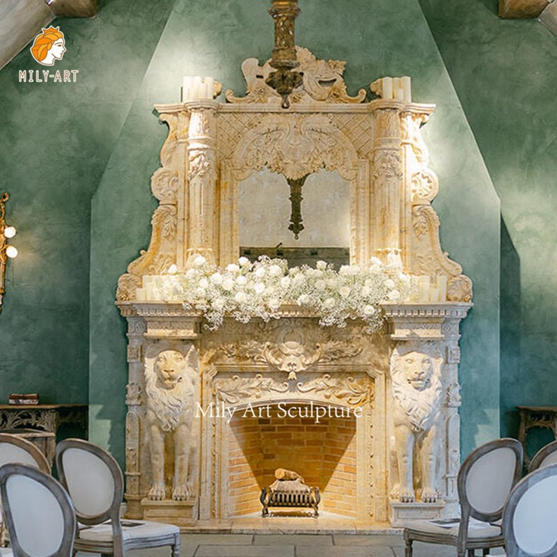 Large Stone Two Layer Overmantel Double Marble Fireplace Surround