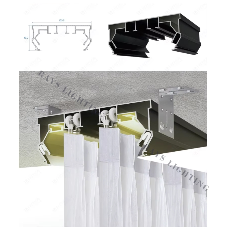 LED Profile Light Aluminum Alloy Stretch Tension Fabric Ceiling Hidden Cornice PVC Curtain Track Rail Profile