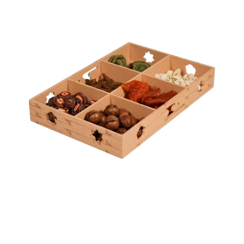ABS Resin Wood Grin Pattern 6 Grids Box Japanese Cuisine Chinese Hot Pot Sauce Dishes Dessert Box Plate