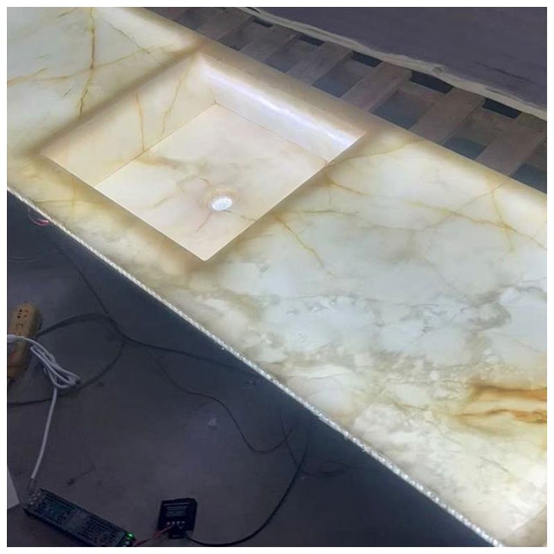 Translucent Snow White Onyx Marble Vanity Tops