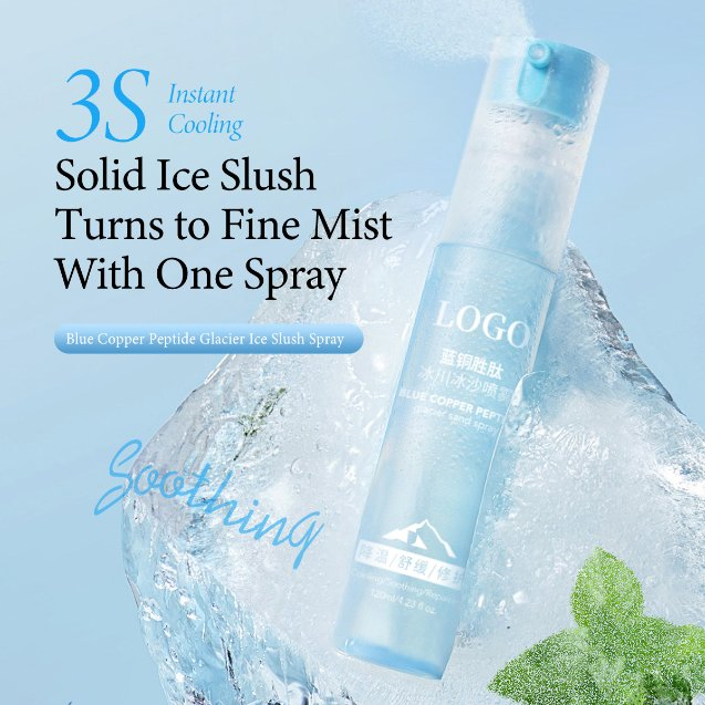 OEM/ODM 3s Cooling Blue Copper Peptide Glacier Ice Sand Spray Solid Ice Sand to Water Mist Post-Sun Repair