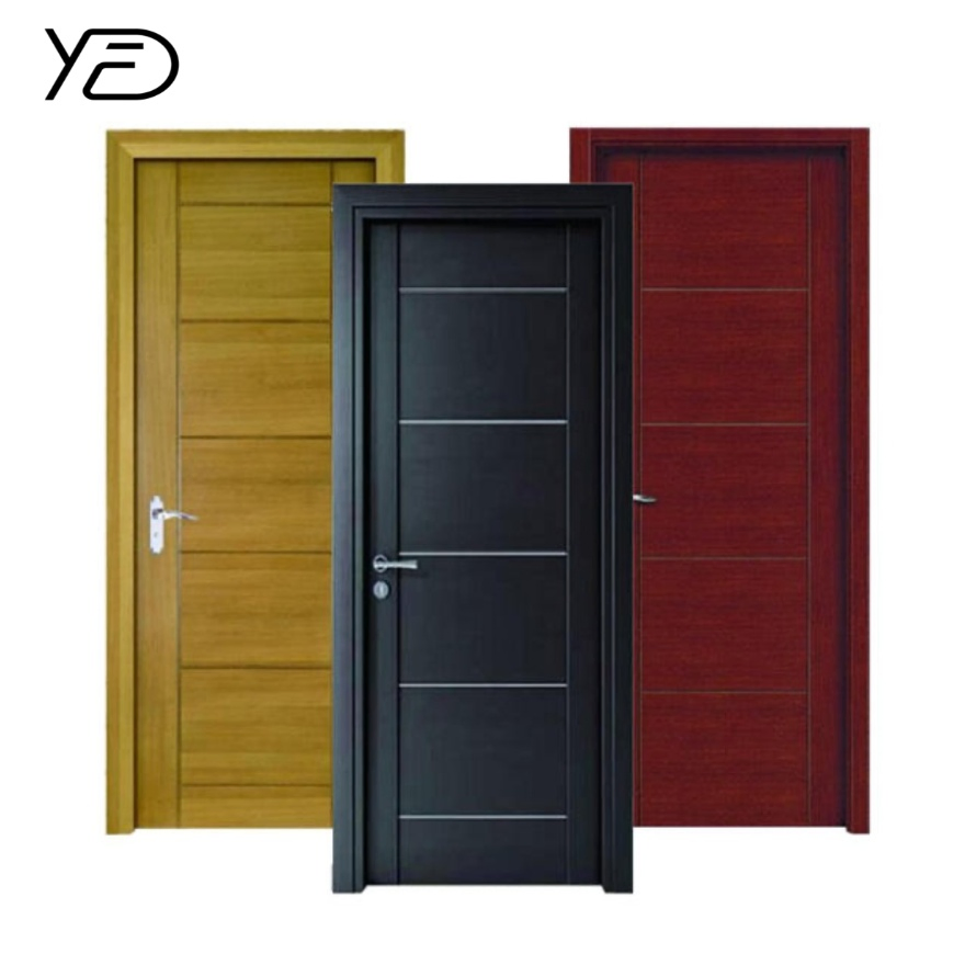 Modern Design White Primer PVC Composite Wooden Door Soundproof Bedroom Swing Wooden Texture Waterproof Bathroom Kitchen