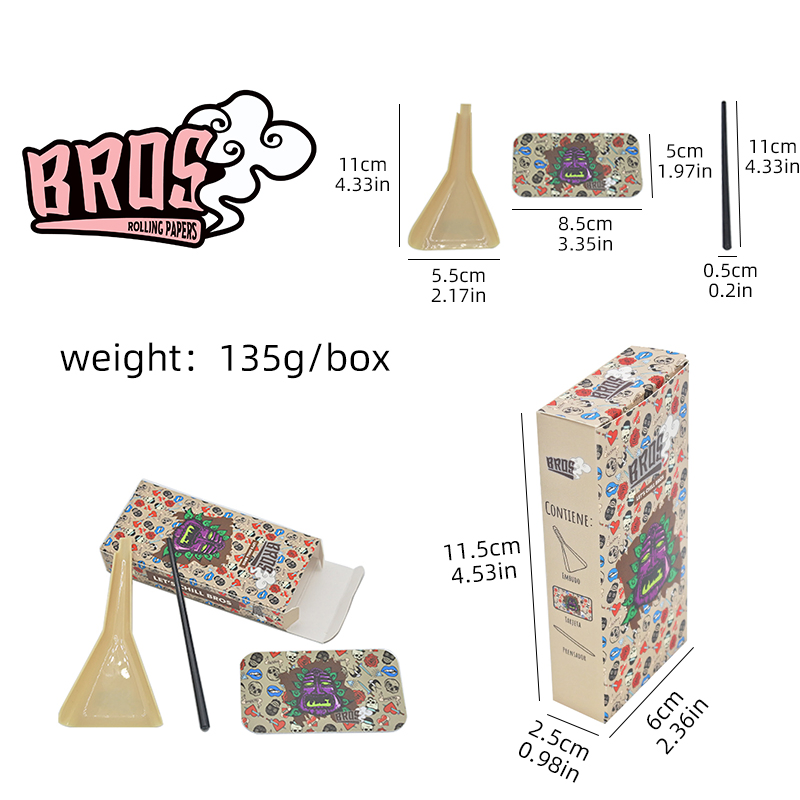 Bros Monster Box Set Rolled Cone Rolling Paper of Triangle Funnel + Card + Plastic Strips