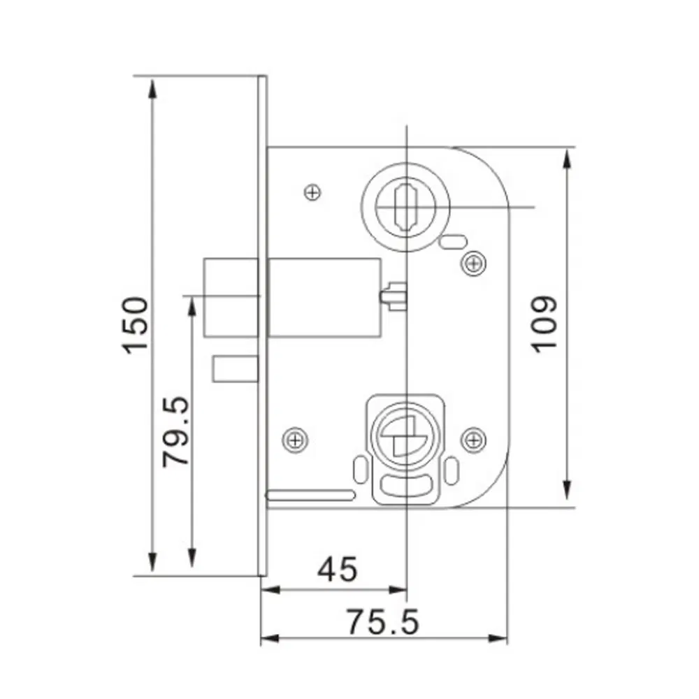 Chrome Scandinavian Mortise Interior Door Lock Cylinder
