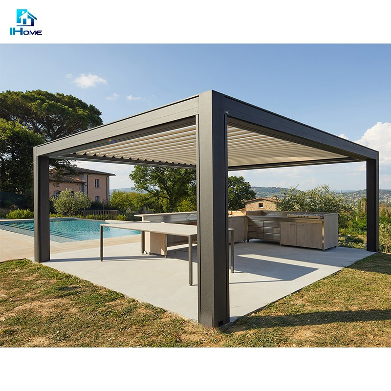 Waterproof Sun Louvers Aluminium Pergola Awning with Outdoor Blinds