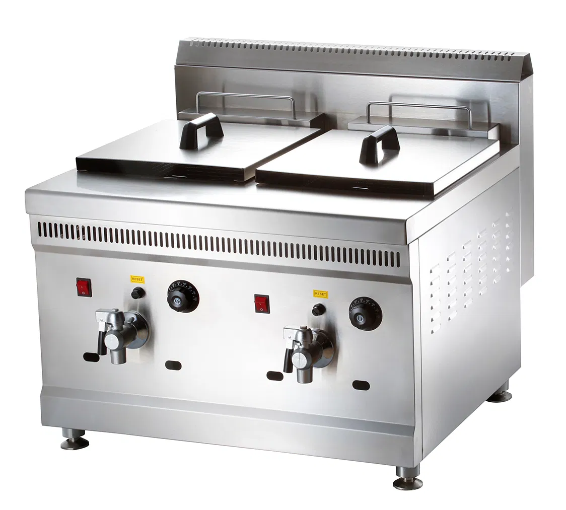 Stainless Steel Commercial Table Top Gas Fryer Mcdonalds Deep Fryer 18L+18L 2 Tank 2 Basket Gas Deep Fryer Machine