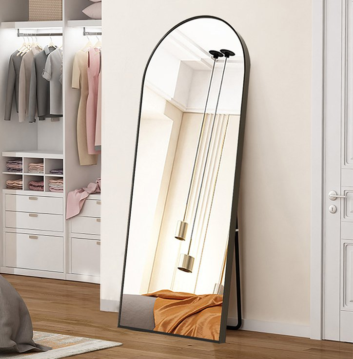 Premium Aluminum Frame Arched Full-Length Mirror with Backboard Modern Floor Standing Dressing Mirror for Home Decor