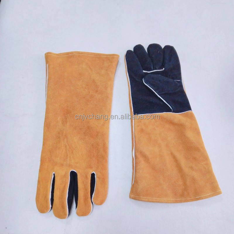 L41cm Cowhide Leather Baking Oven Mitts Grill Mitten with Long Sleeves Heat Resistant BBQ Gloves