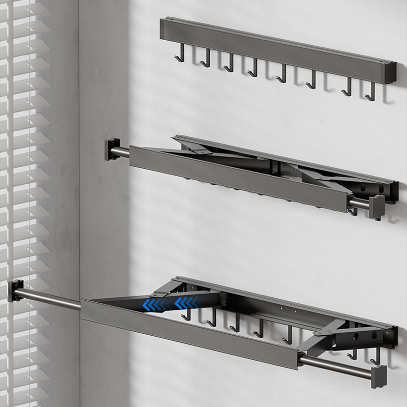 Sanipro Balcony Folding Space Saver Clothes Drying Rack Laundry Hanger No-Drilling Wall-Mounted Telescopic Clothes Drying Pole