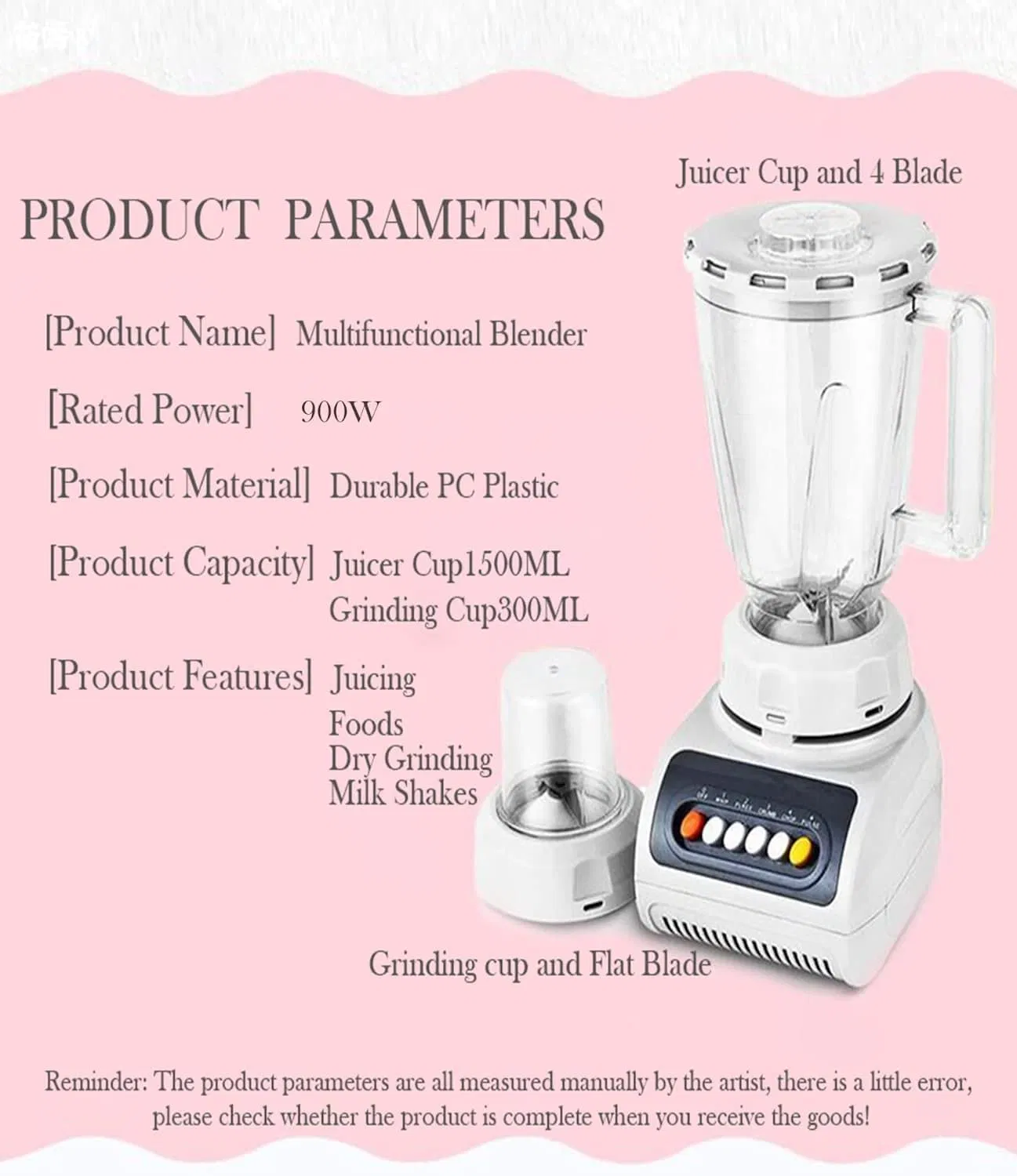 Factory Outlet 900W Adjustable Speeds 10 Oz Grinder Cup Professional Kitchen Blender