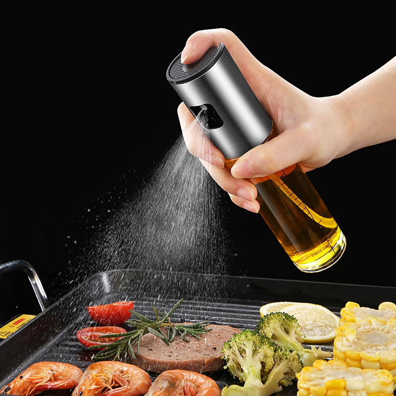 304 Stainless Steel Push-on Kitchen Leak-Proof Glass Oil Spray Bottle