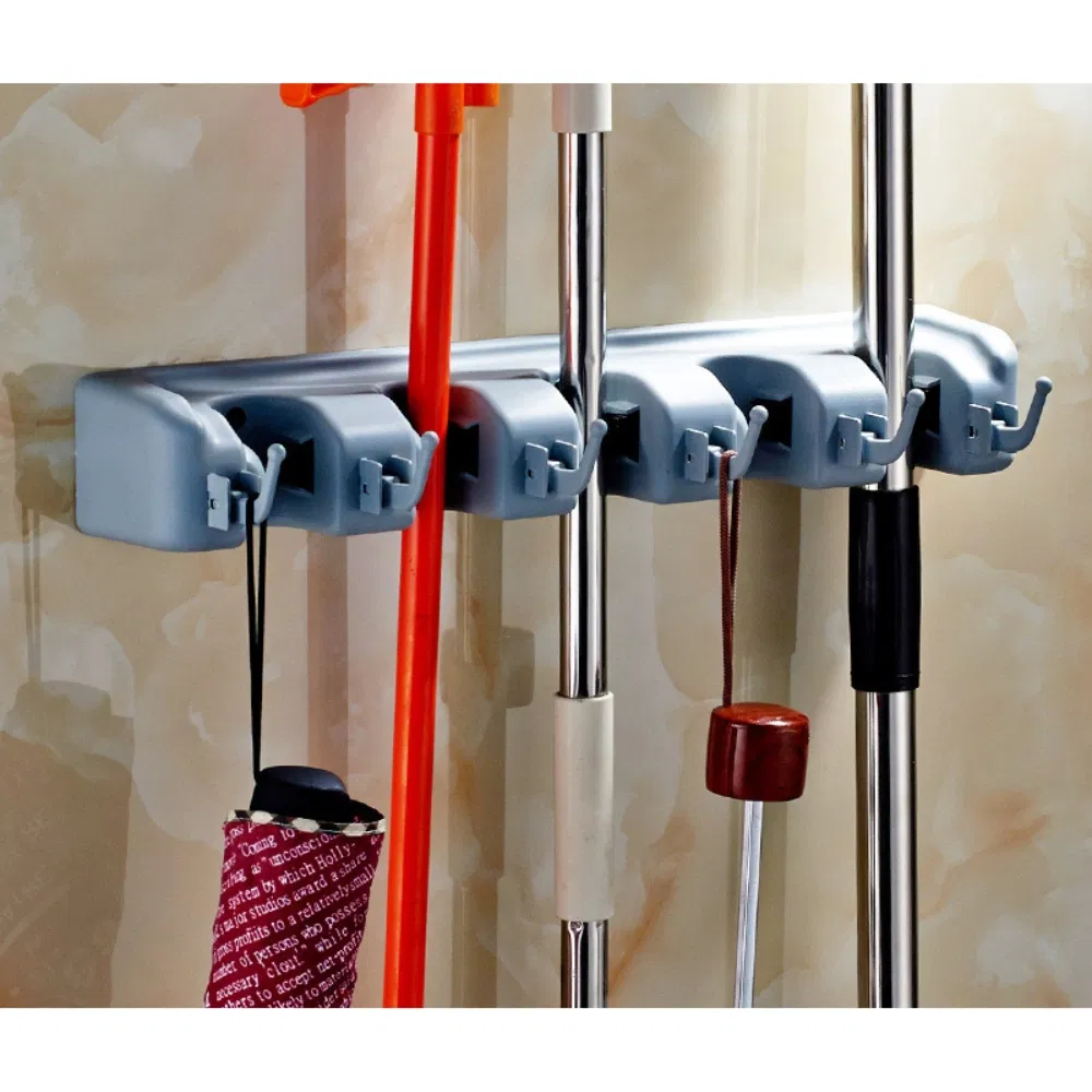Brush Broom Mop Holder + Tool Hanger 5 Position and 6 Hooks Wall Mounted Bl23486