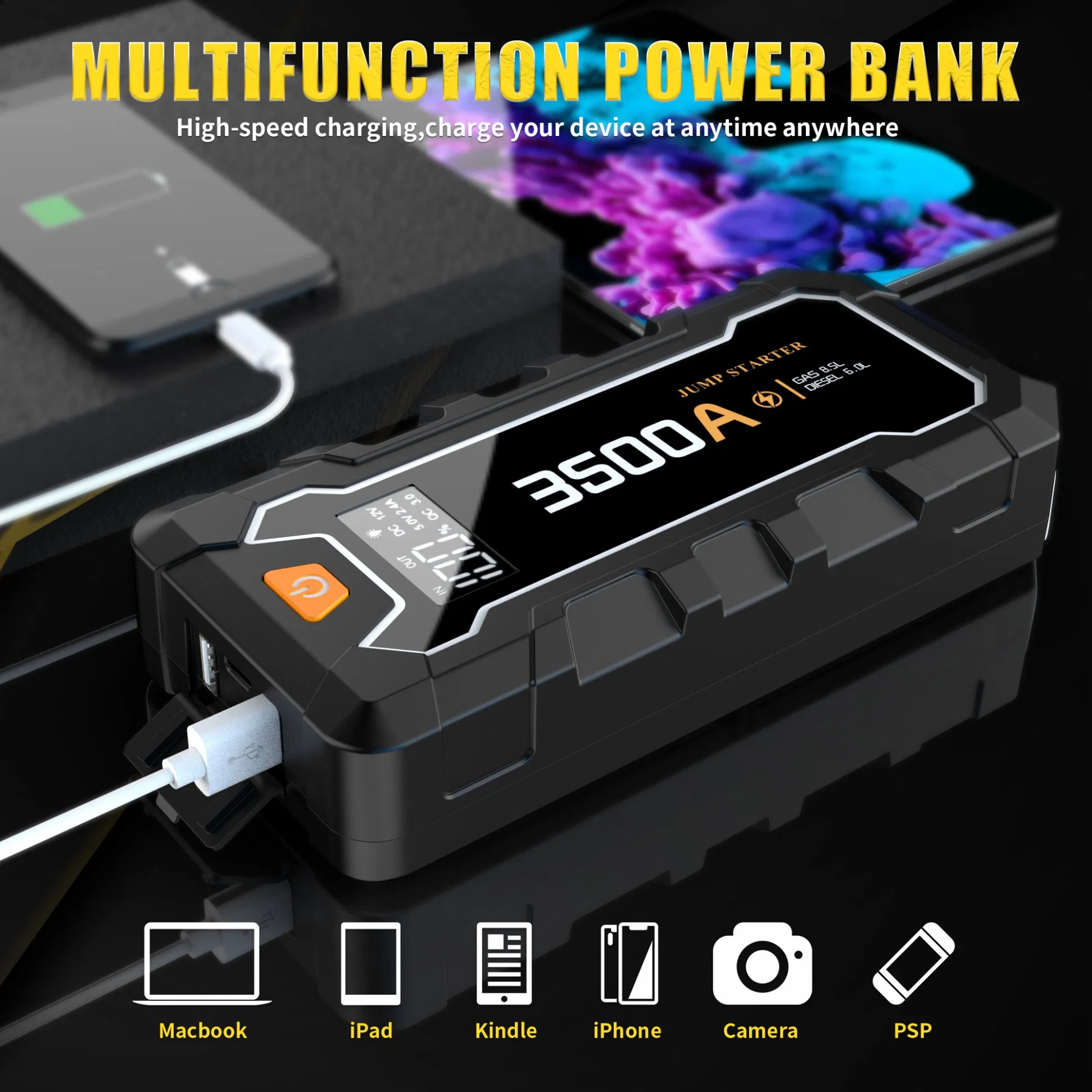 12V Car Jump Starter Power Bank with 2000A Peak Current