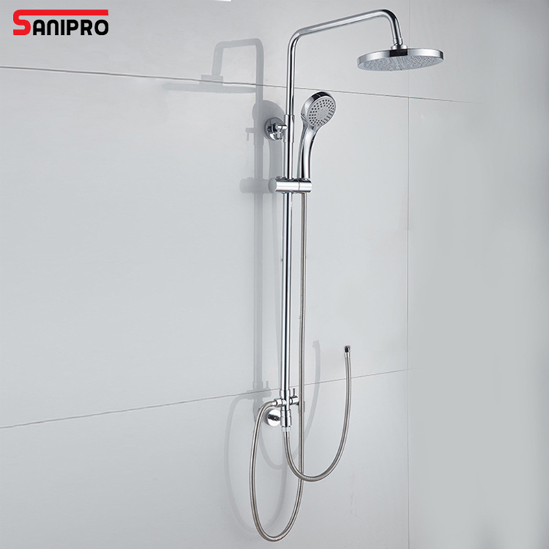 Sanipro High Quality Wall Mount 304 Stainless Steel Bath Shower Faucets Simple Dual Function Shower Column Set for Bathroom