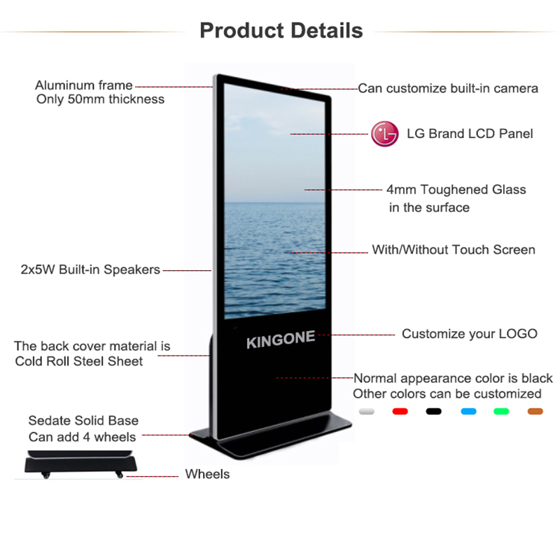 Kingone Factory Price 43" 49" 55" 65" Digital Signage Interactive Kiosk Commercial LCD Screen Stand Advertising Touch Display