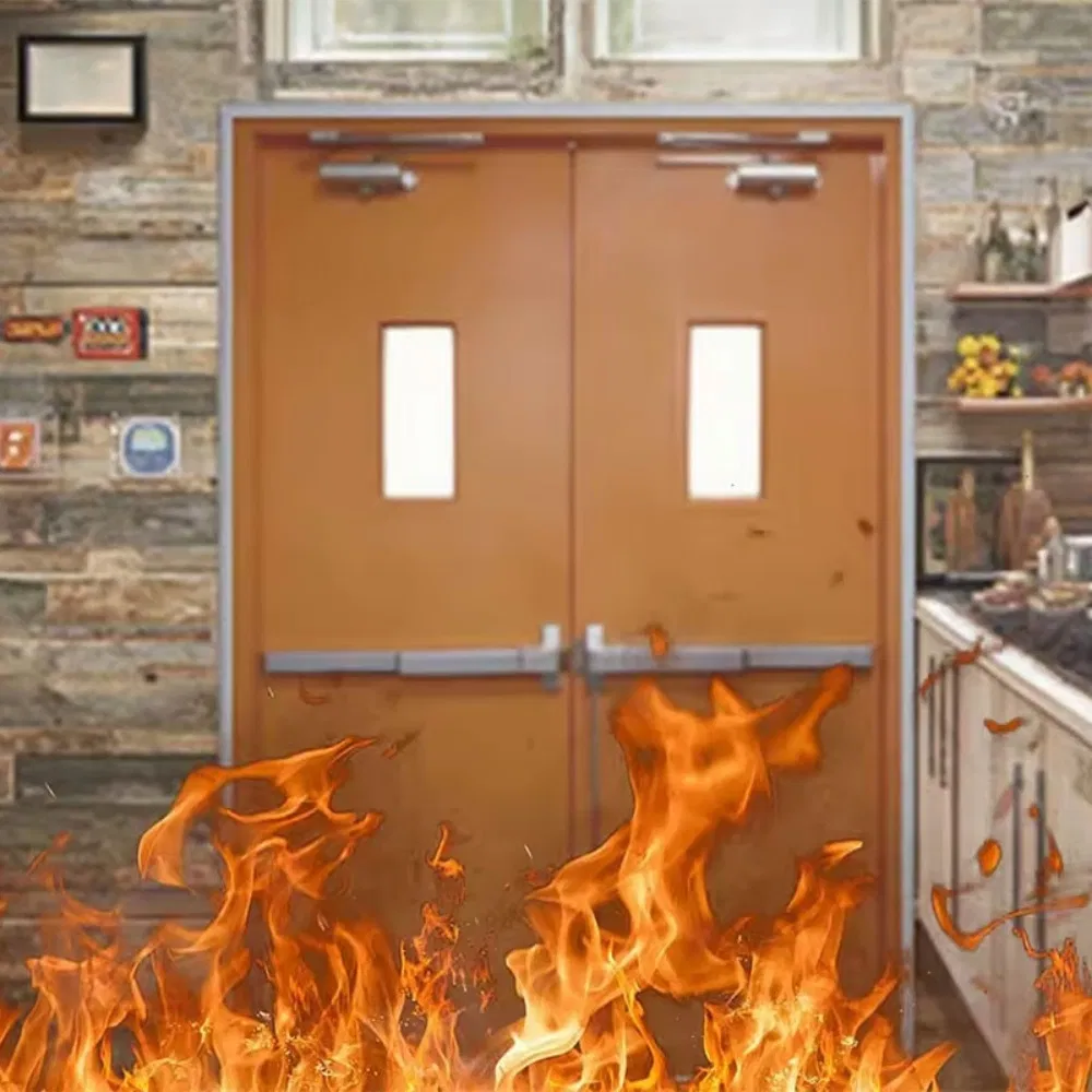 UL Certification 1-3 Hour Fire Rated Interior Steel Doors for Hotels Push and Pull Fire Exit with Lock Glass Finished Surface for Supermarkets