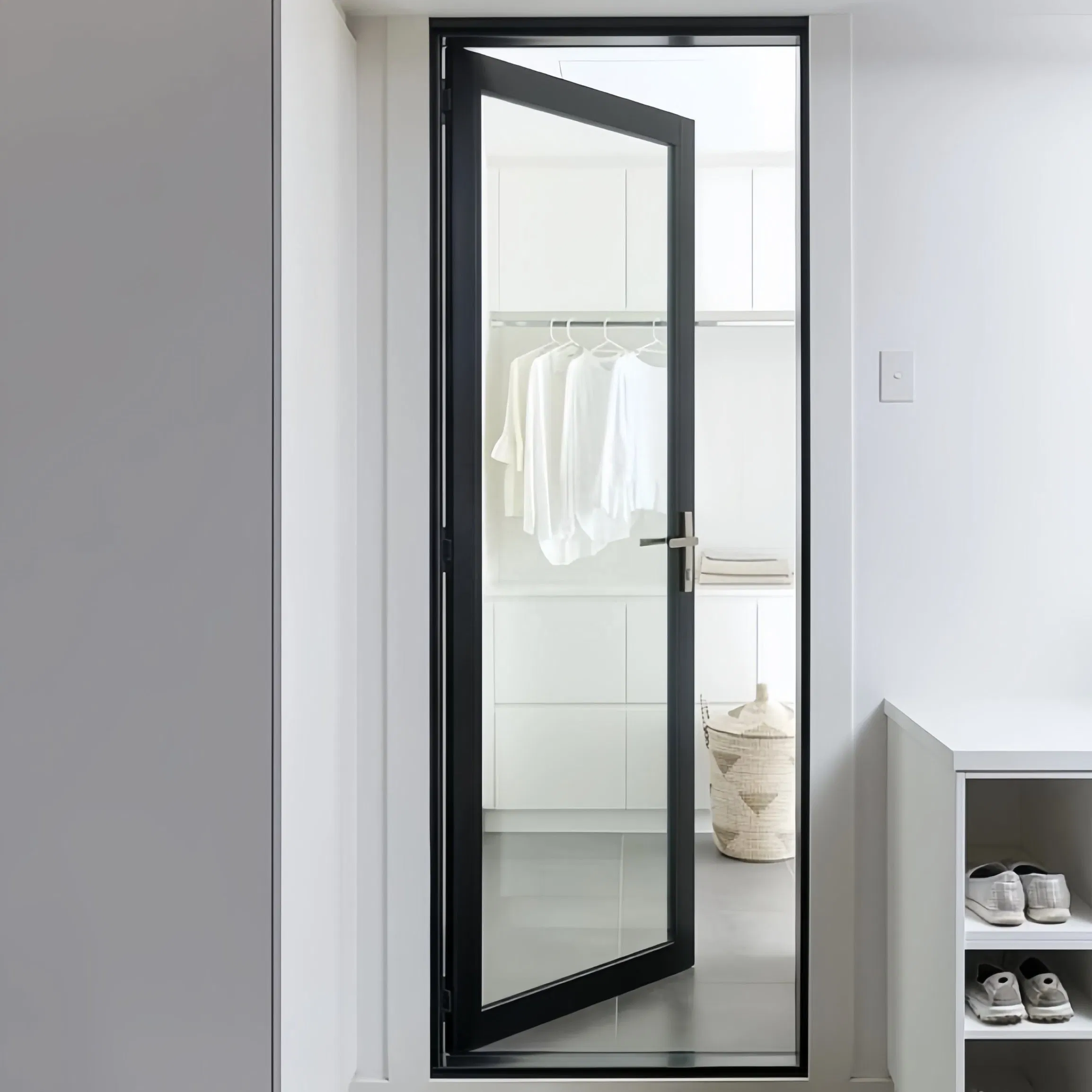 Foshan Modern Design Style Black Narrow Edge Frame Frosted Glass Door for Apartment Bathroom Interior Door