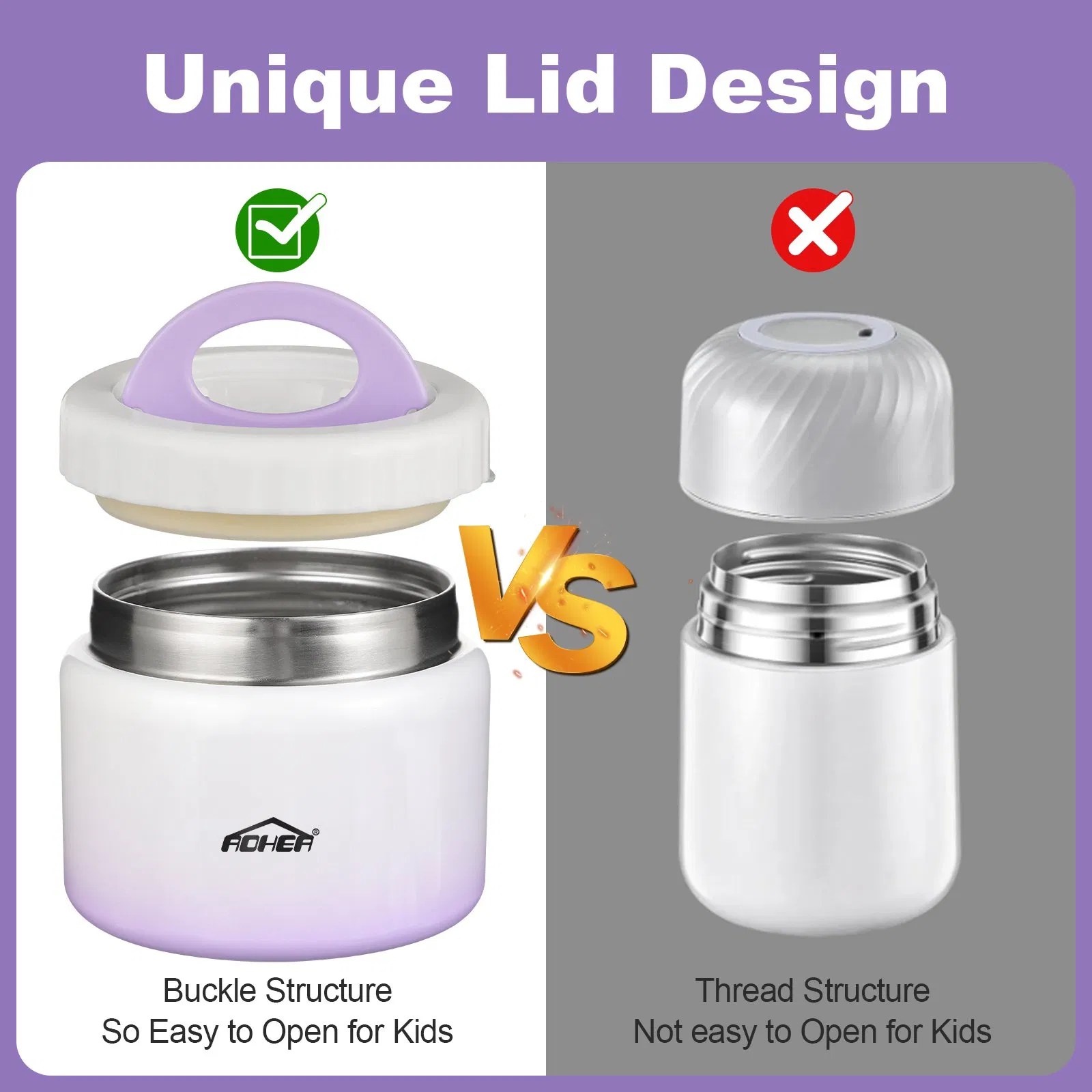 Aohea 304 Stainless Steel Material Leak-Proof Soup Container for Kids