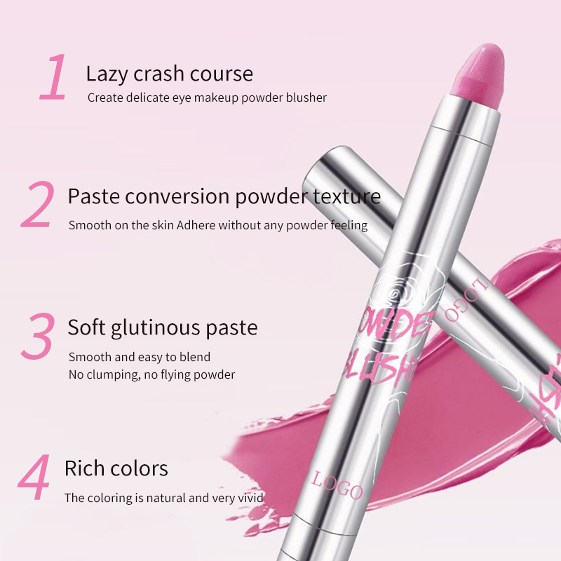 Ditong OEM ODM Creamy Organic Pink Blush Pen 2 in 1 Multifunction Cheek Blush Stick