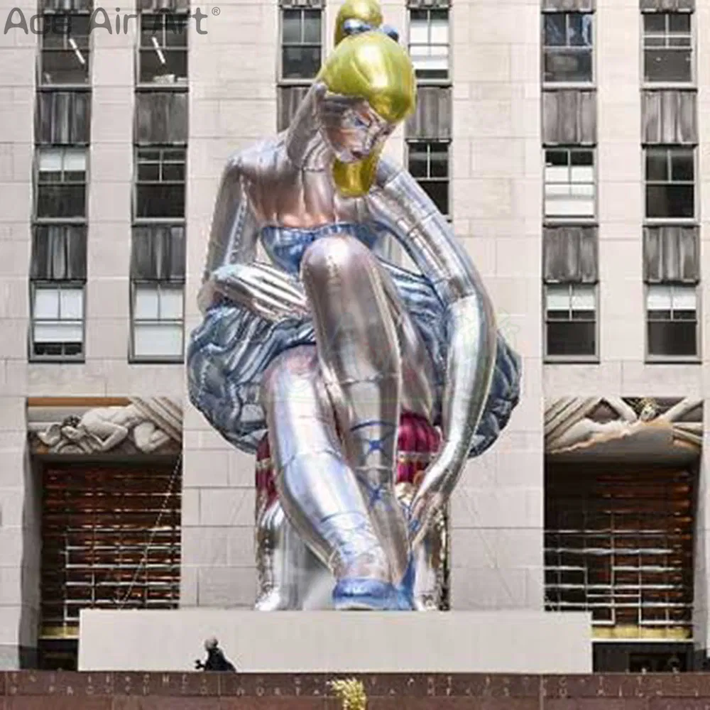 Wonderful Inflatable Silver Dancing Girl Model Shinning Giant Ballerina Girl Balloon Inflatable Golden Hair Girl for Outdoor or Display